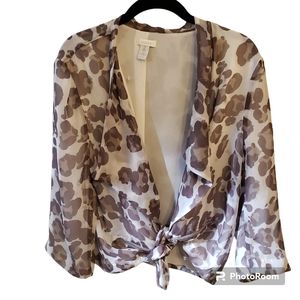 Chico's Travelers NWOT "Dana" gray tan animal print flowy light jacket, large